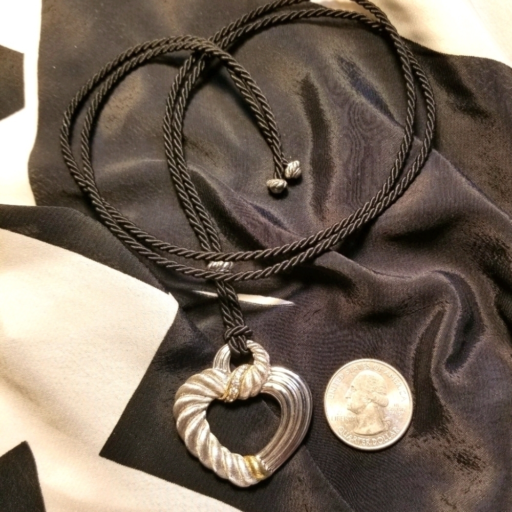 JUDITH RIPKA CZ Heart Silk Cord Necklace